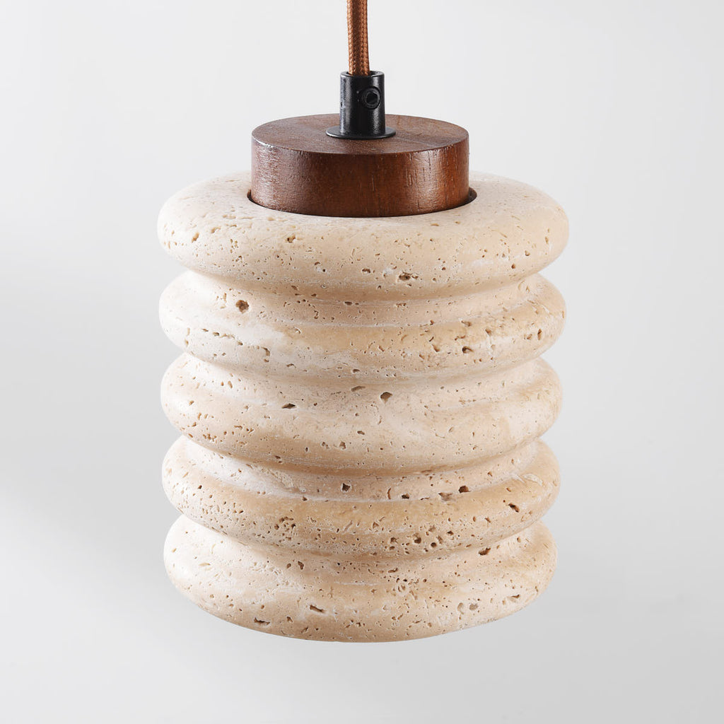 Kyoto Travertine & Wood Cylinder Pendant Light — Beige