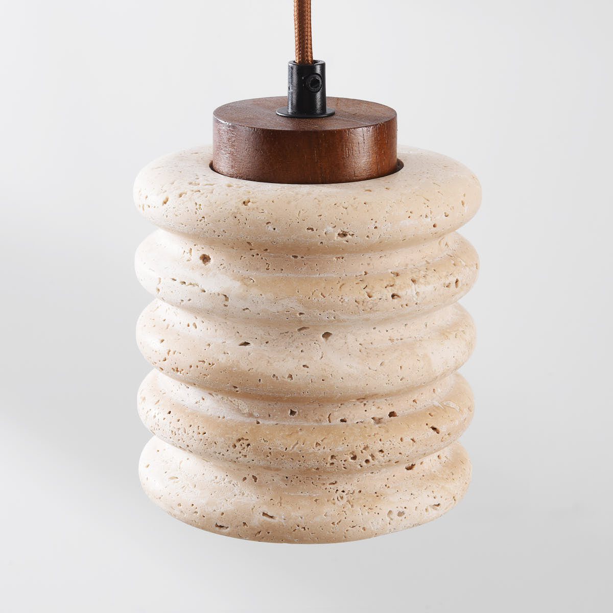 Kyoto Travertine & Wood Cylinder Pendant Light — Beige