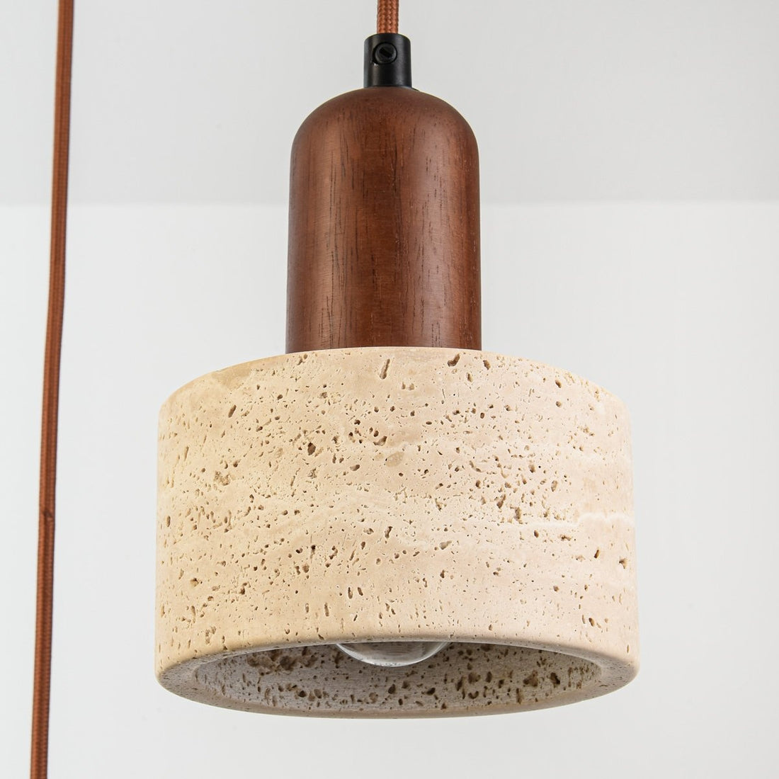 Taoka Travertine & Wood Pendant Light — 3 Lights, Round