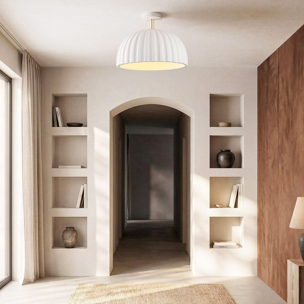 White detail on Riba Ribbed Ceiling Light — White, 40 cm