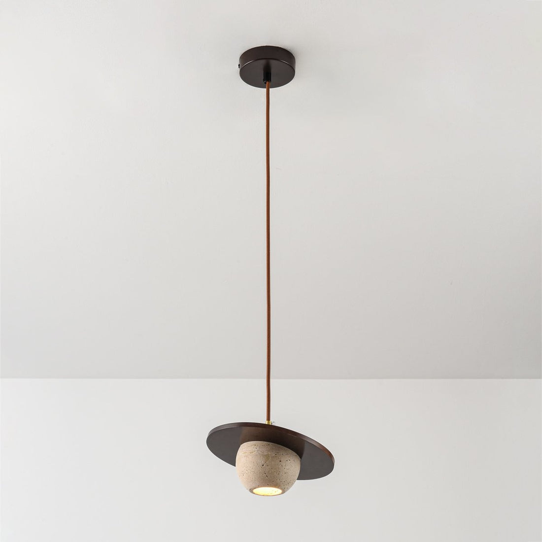 Tomo Travertine & Wood Pendant Light — Single, 20 cm