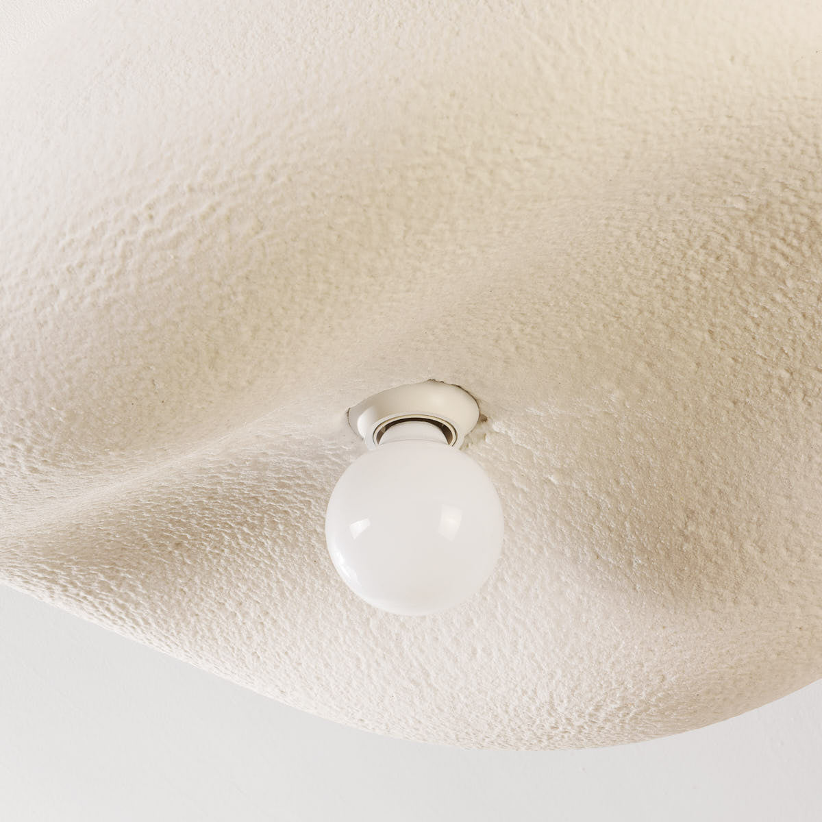Washi Stone-Effect Flush Ceiling Light — White, 60 cm