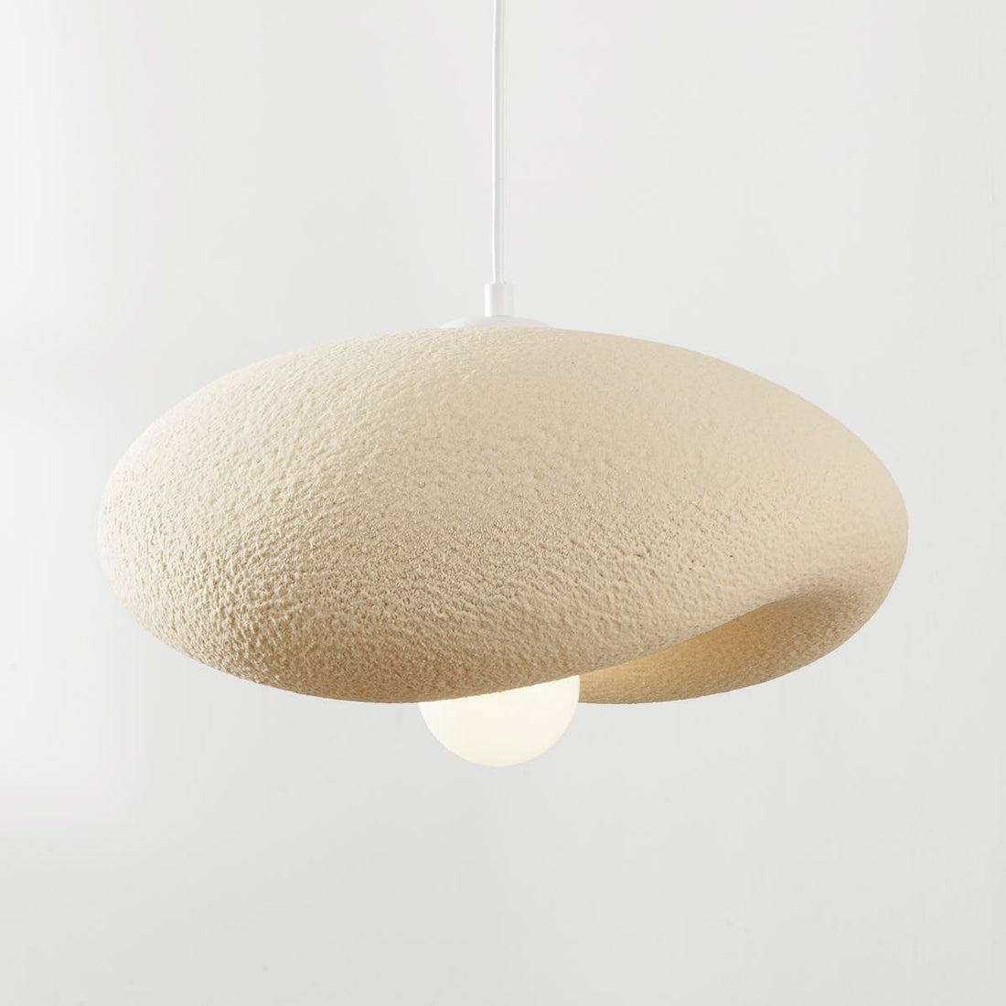 Kaia Curved Stone-Effect Pendant Light — Sand Beige, 40 cm