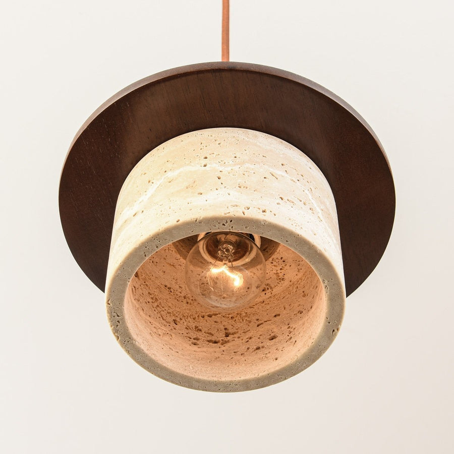 Hoshi Travertine & Wood Pendant Light — Single
