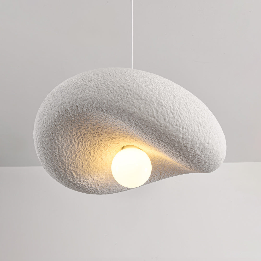 Kaia Curved Stone-Effect Pendant Light — White, 40 cm