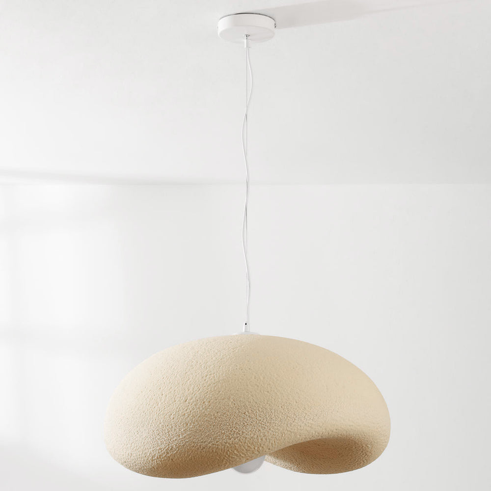 Kaia Curved Stone-Effect Pendant Light — Sand Beige, 60 cm in a room