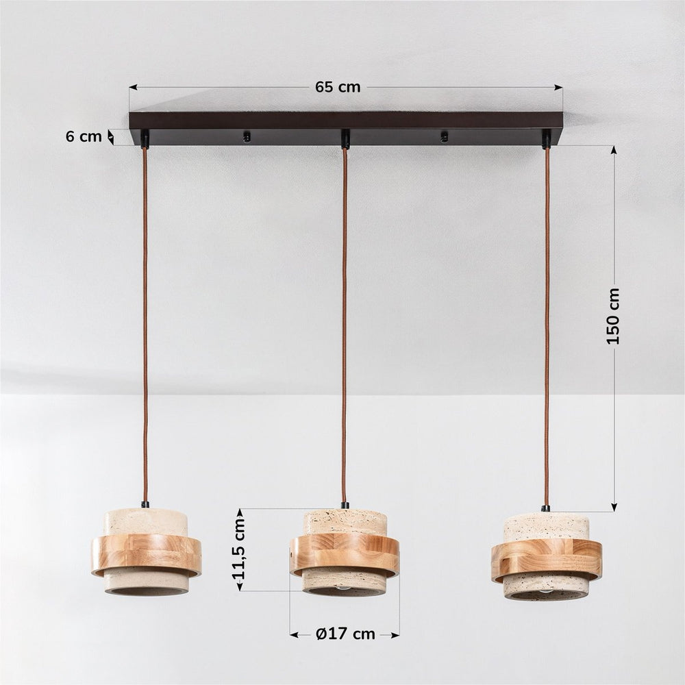 Dimensions for Enju Travertine & Light Wood Pendant Light — 3 Lights