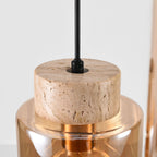 Akiko Travertine & Amber Glass Pendant Light — 3 Lights