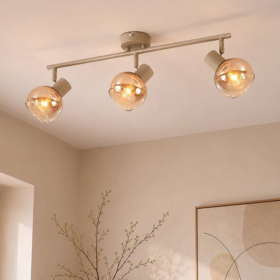 Beno Adjustable Spotlight Bar — Beige & Amber Glass, 3 Lights
