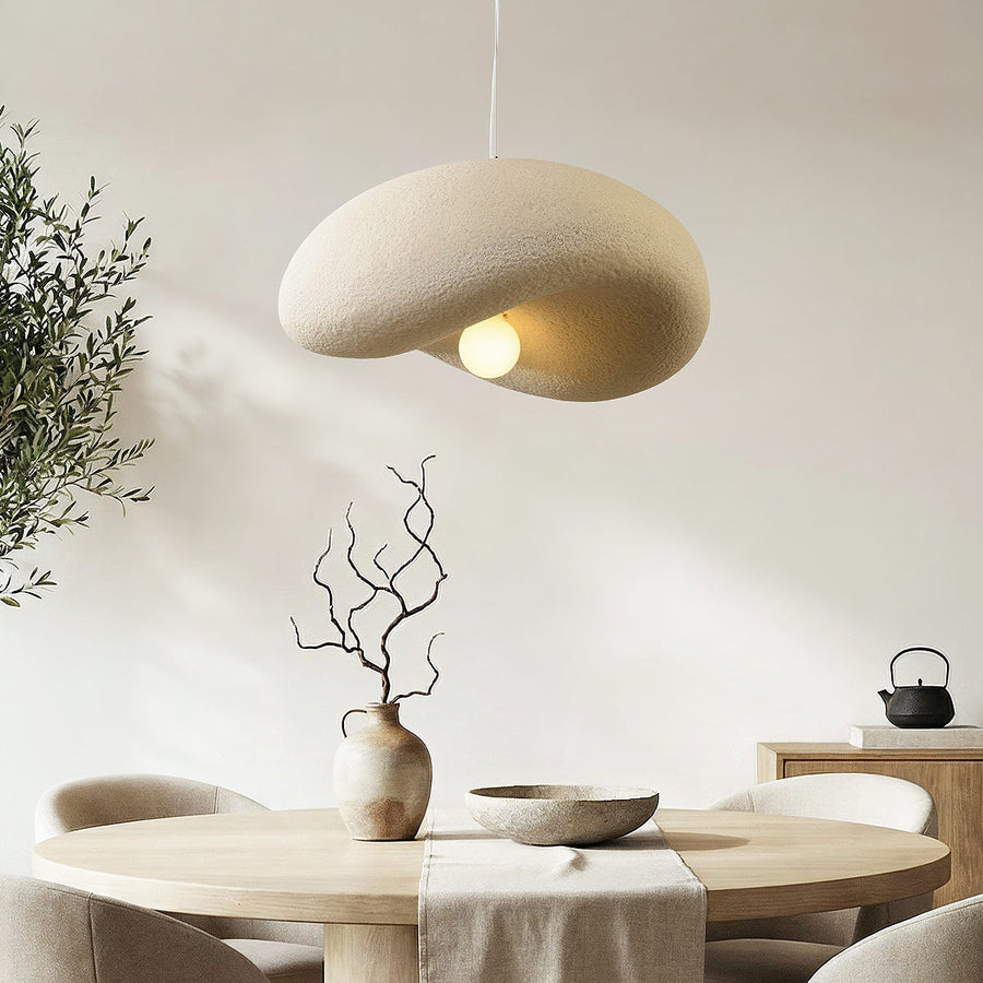 Kaia Curved Stone-Effect Pendant Light — Speckled Sand, 60 cm