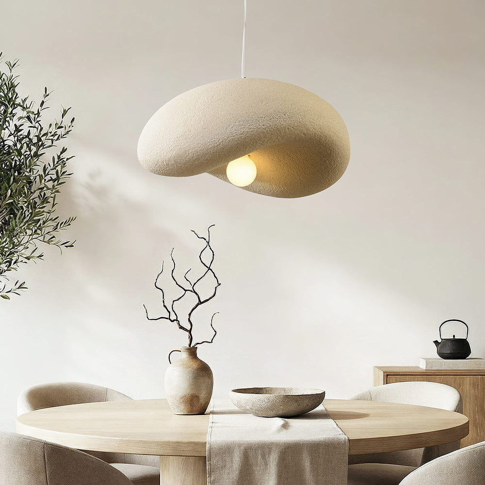 Speckled Sand detail on Kaia Curved Stone-Effect Pendant Light — Speckled Sand, 60 cm