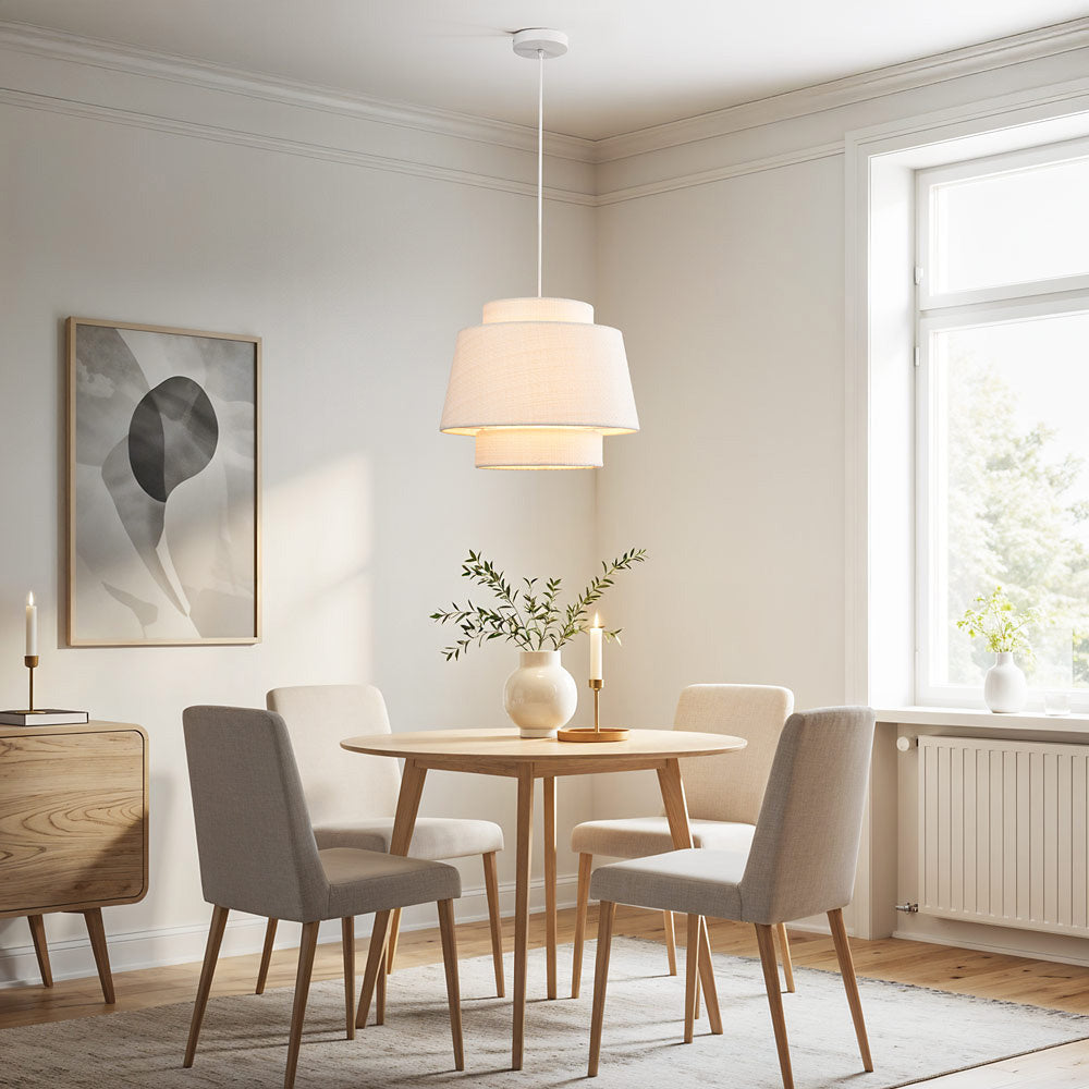 Close up of Elin layered white fabric shade showing soft light diffusion
