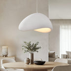 Senja cloud white stone-effect pendant light 80cm diameter hanging above dining table