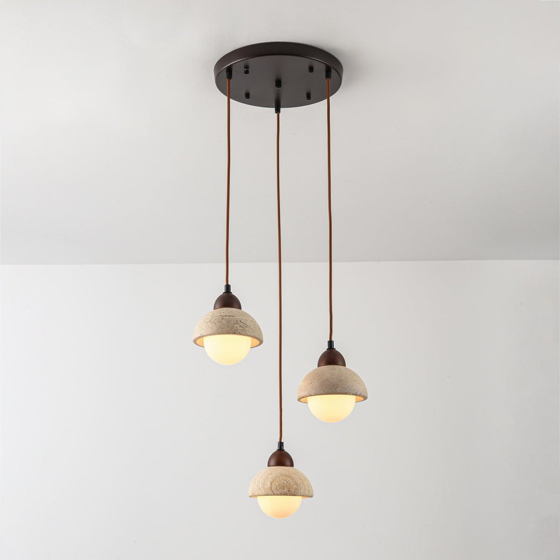 Sabbia Travertine & Glass Pendant Light — 3 Lights, Round