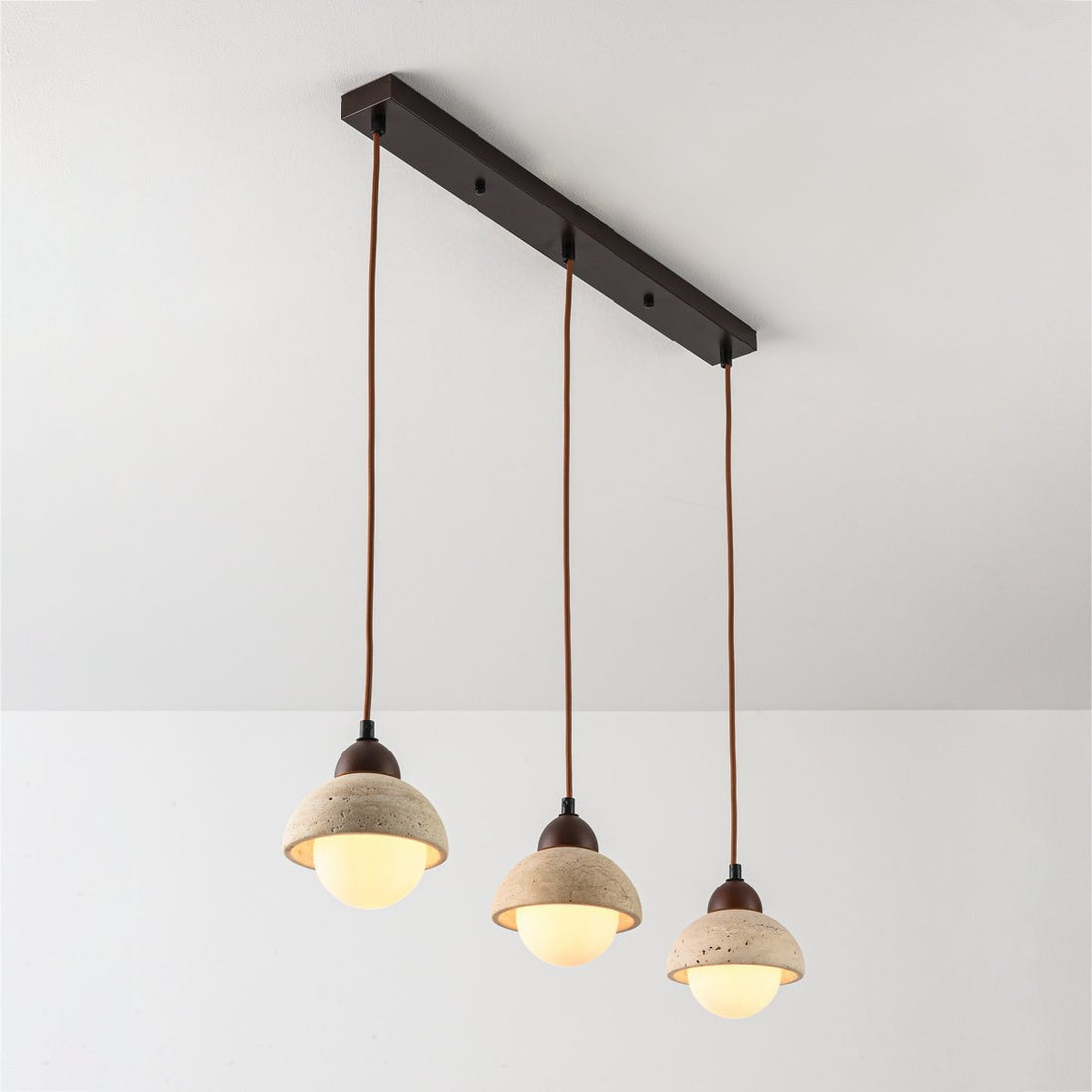 Sabbia Travertine & Glass Pendant Light — 3 Lights, Linear