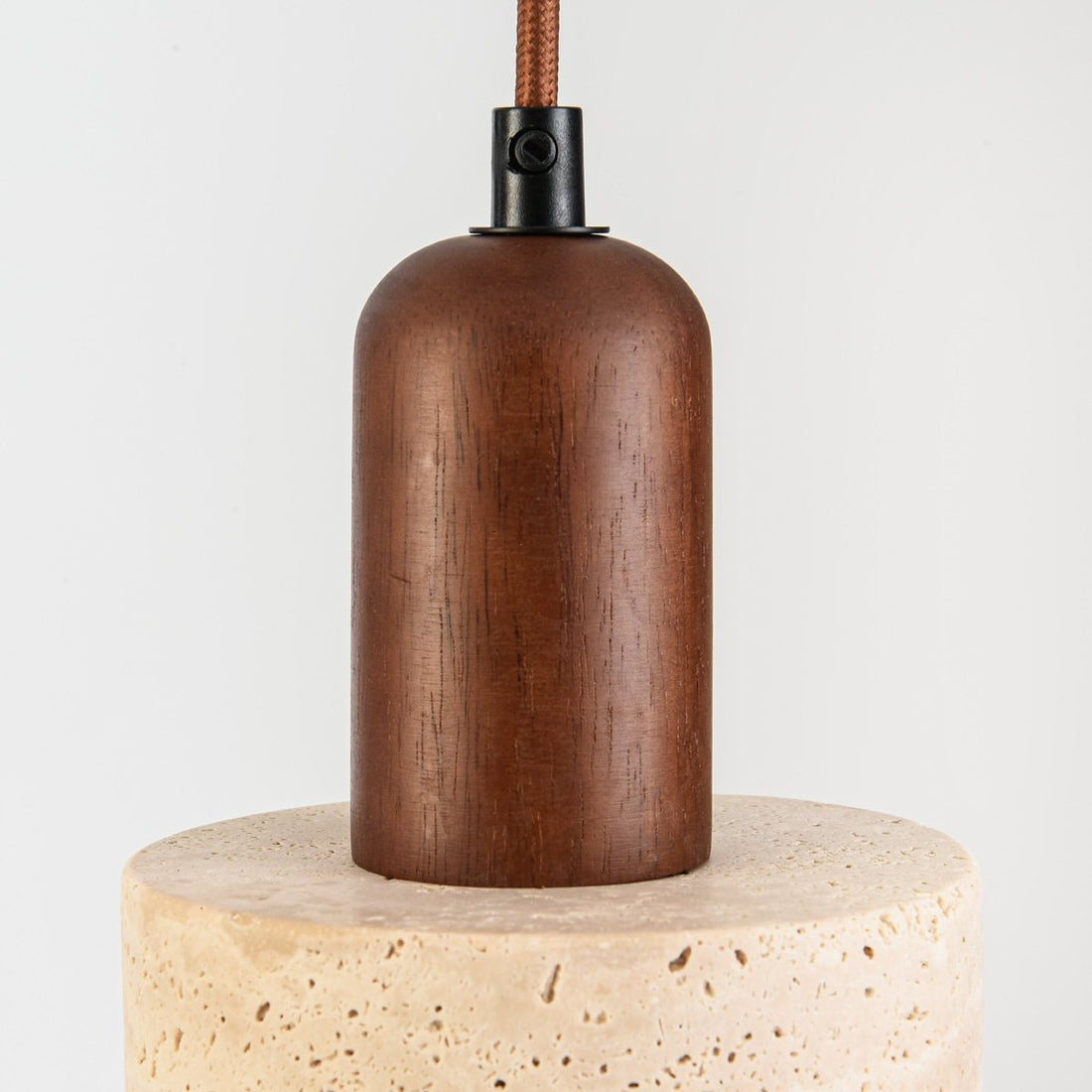 Taoka Travertine & Wood Pendant Light — 3 Lights, Round