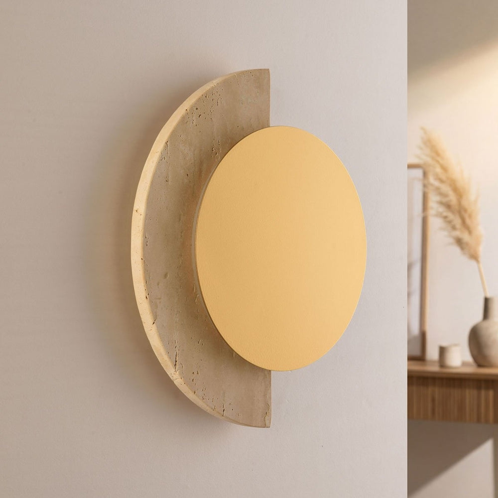 Gilda LED Travertine Wall Light — Gold & Sand Beige in a room