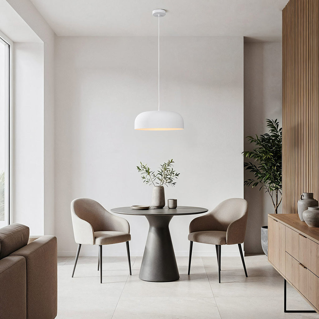 Close up of matt white stone-effect finish on Nube pendant light