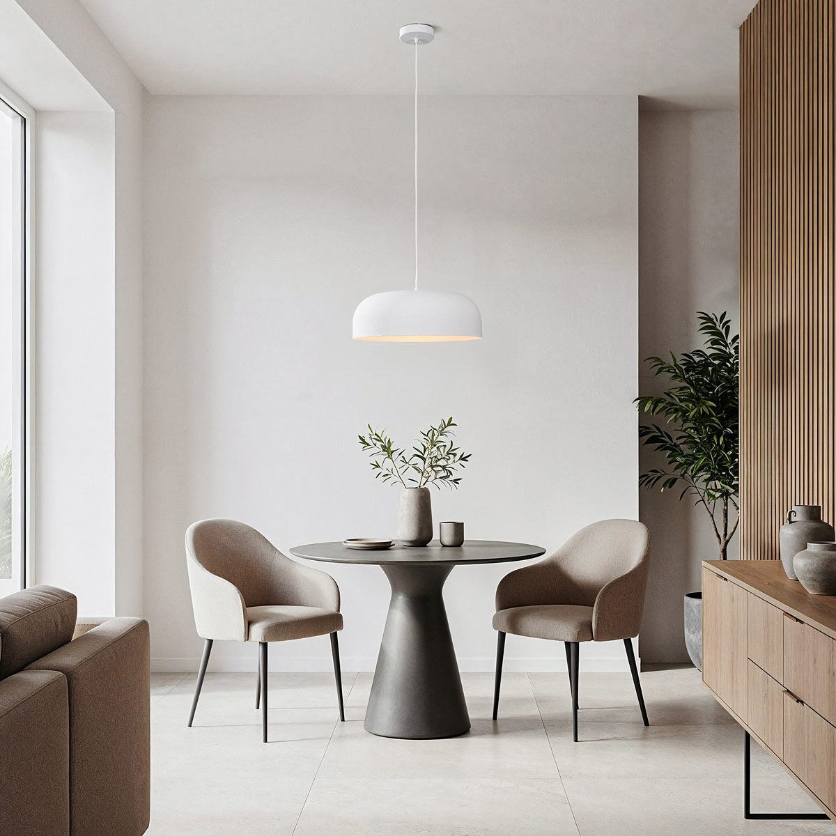 Close up of matt white stone-effect finish on Nube pendant light