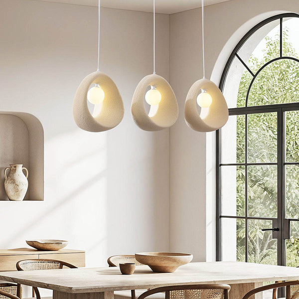 Umi stone-effect LED pendant light with three rings in linear formation