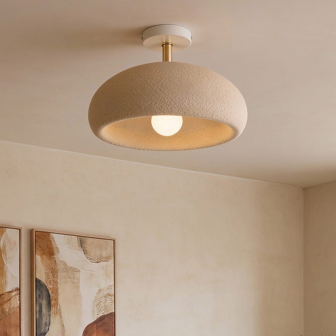 Zola terrazzo-effect ceiling light in sand beige with rose gold accent fitting
