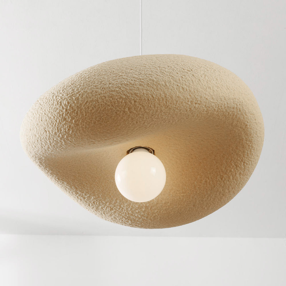 Kaia Curved Stone-Effect Pendant Light — Sand Beige, 40 cm after dark