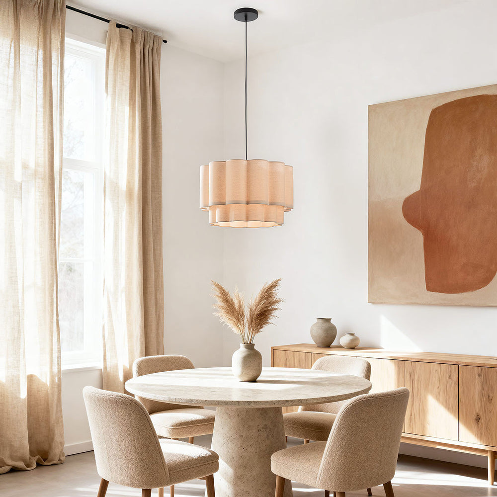 Yuki Wavy Linen Pendant Light — Beige in a room
