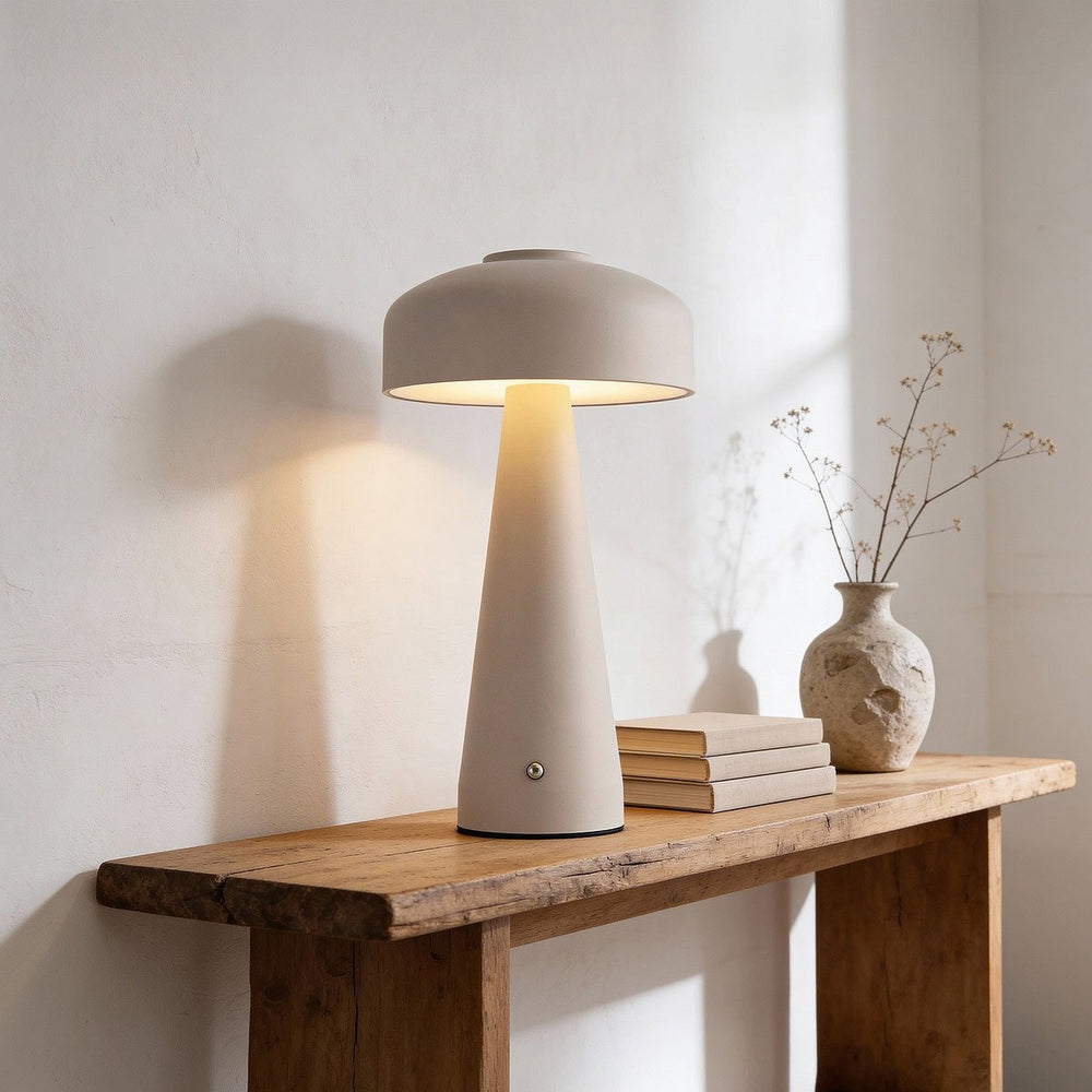 Taupe detail on Momo Rechargeable Mushroom Table Lamp — Taupe