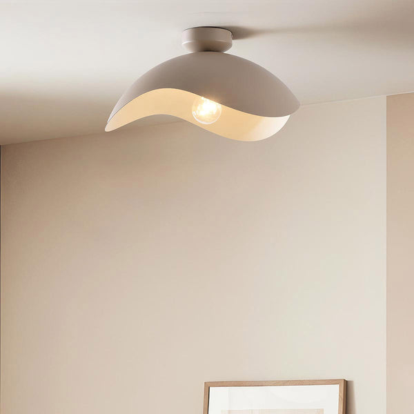 Nami wavy metal ceiling light in sand taupe finish showing flowing sculptural design