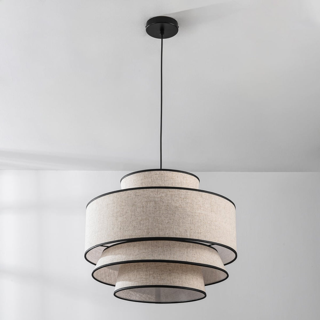 Nori Linen Pendant Light — Natural & Black, 50 cm
