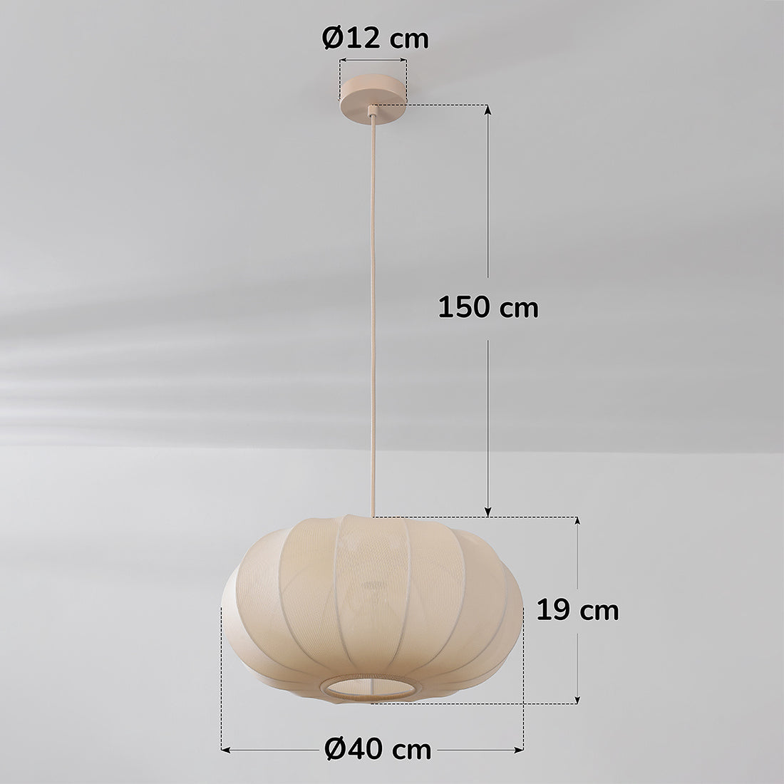 Aya Fabric Drum Pendant Light — Beige, 40 cm