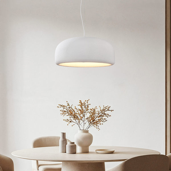 Shiro round white pendant light 60cm diameter with stone effect finish