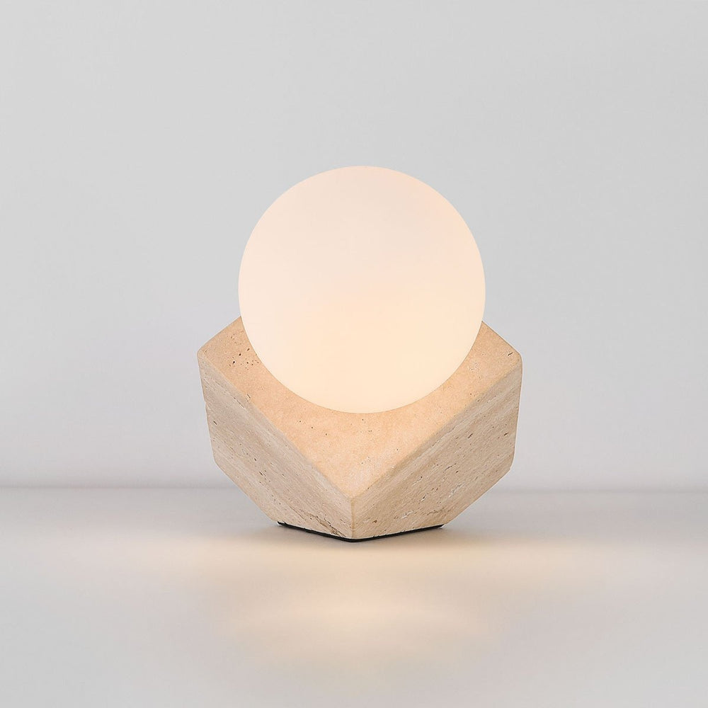 Isla Travertine Globe Table Lamp — Sand Beige after dark