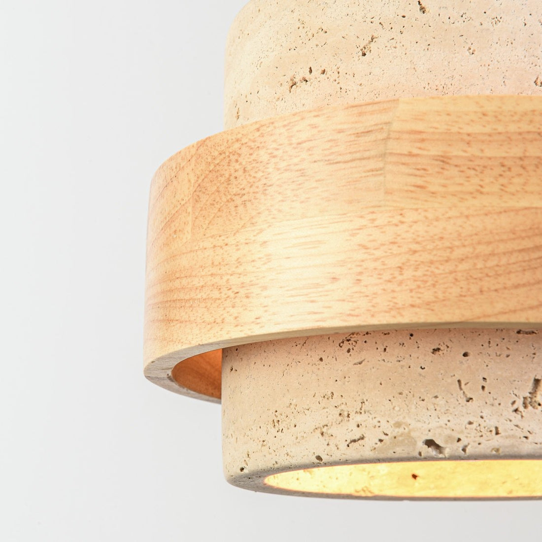 Enju Travertine & Light Wood Pendant Light — Single