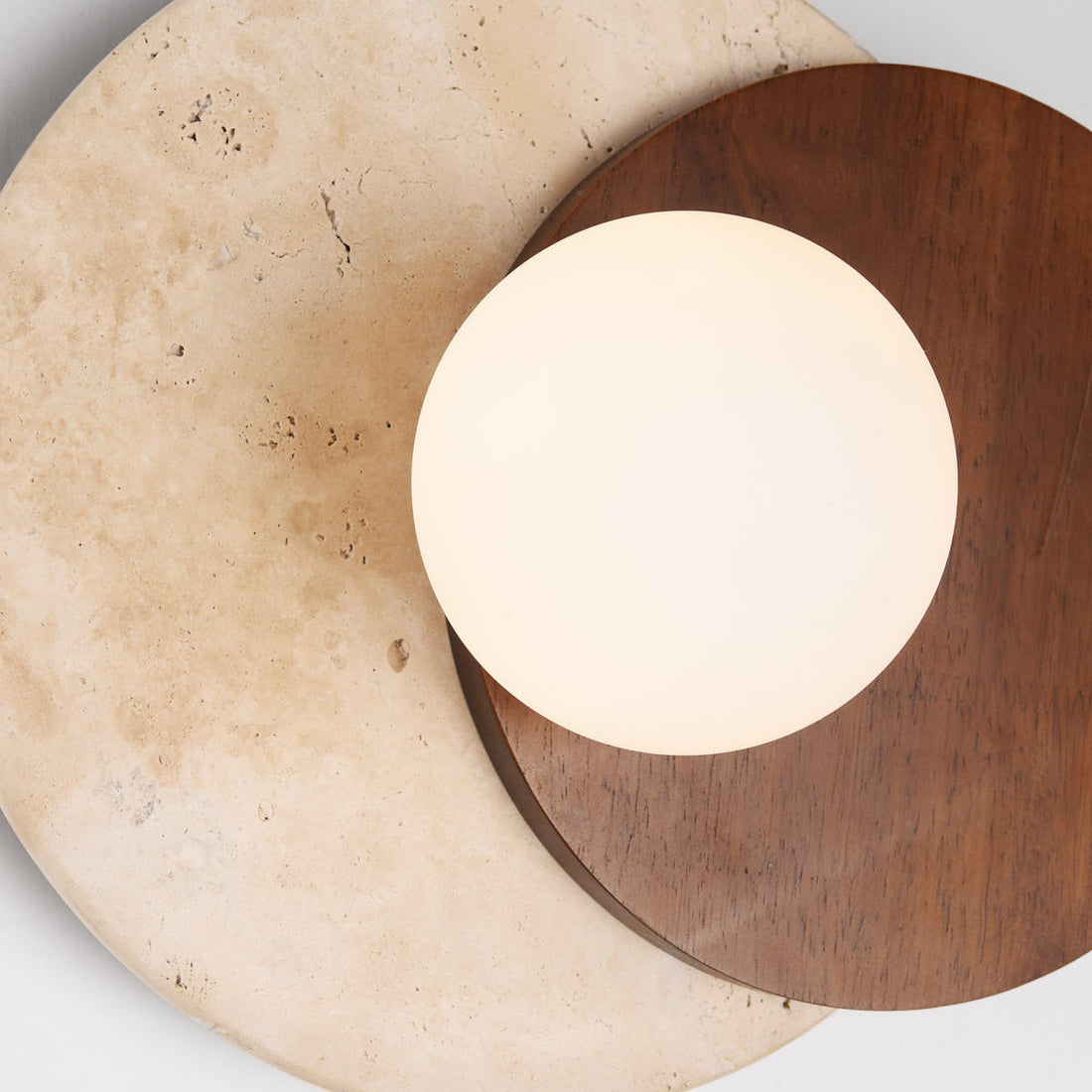 Yori Travertine & Wood Wall Light — Sand Beige
