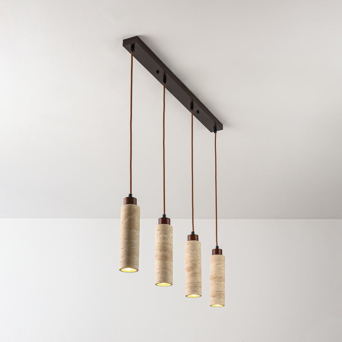 Naru Travertine & Wood Pendant Light — 4 Spots, Bulbs Included