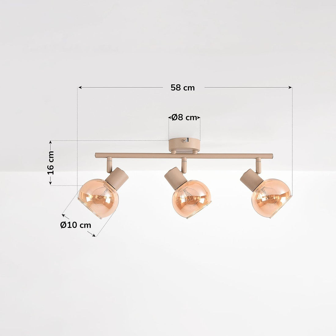 Beno Adjustable Spotlight Bar — Beige & Amber Glass, 3 Lights