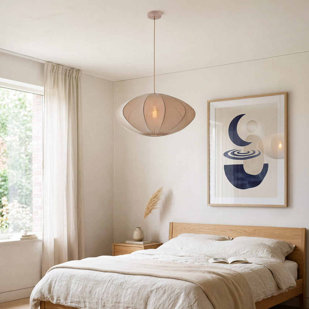 Taupe detail on Elva Fabric Pendant Light — Taupe, 55 cm