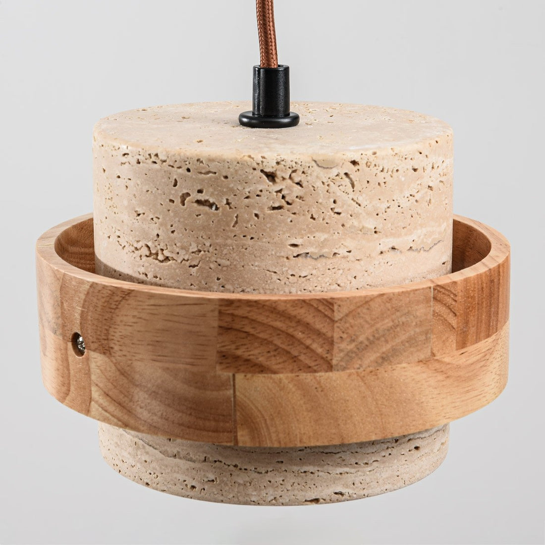 Enju Travertine & Light Wood Pendant Light — 3 Lights