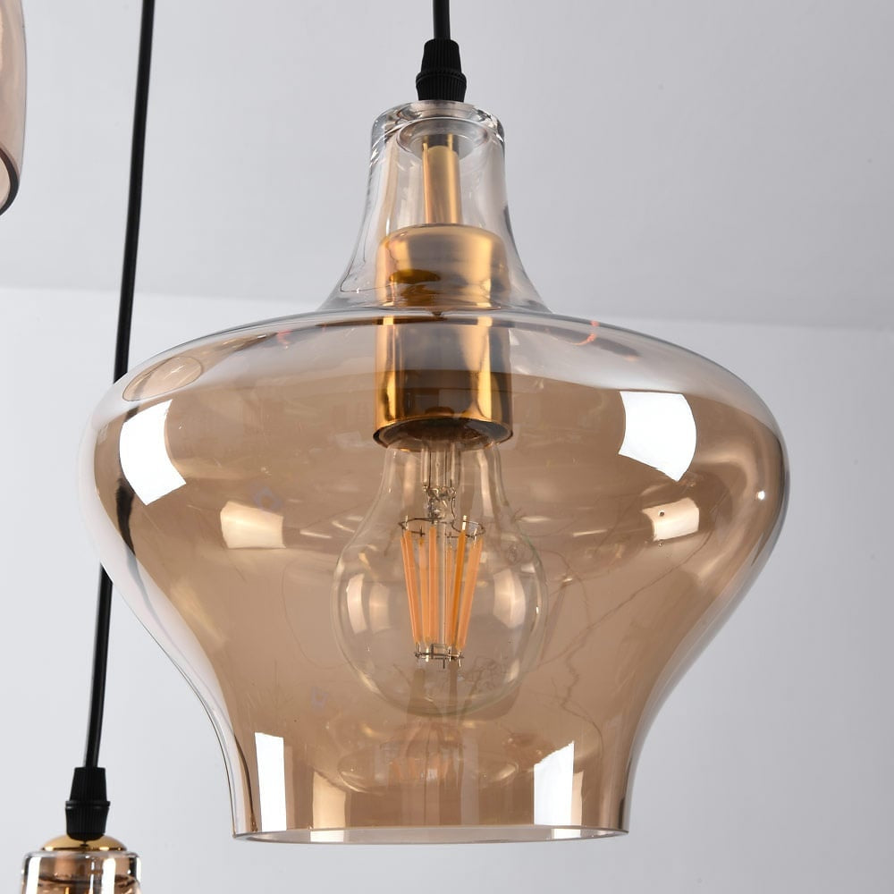 Brixton Industrial Triple Pendant Light — Black & Amber Glass