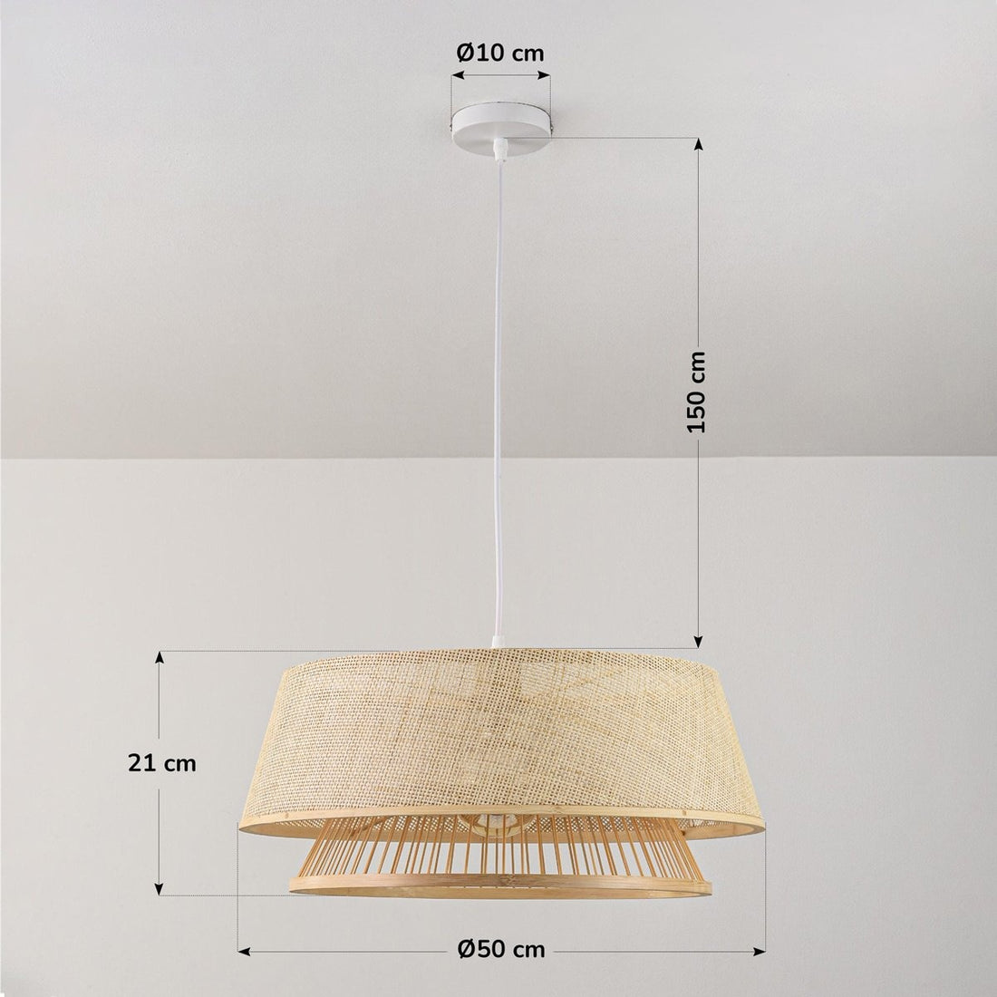 Tamo Woven Bamboo Pendant Light — Natural, 50 cm