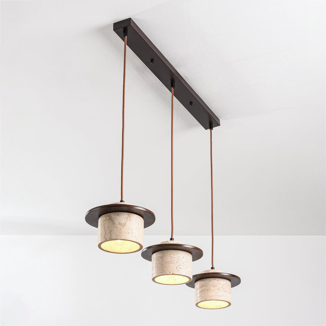 Hoshi Travertine & Wood Pendant Light — 3 Lights