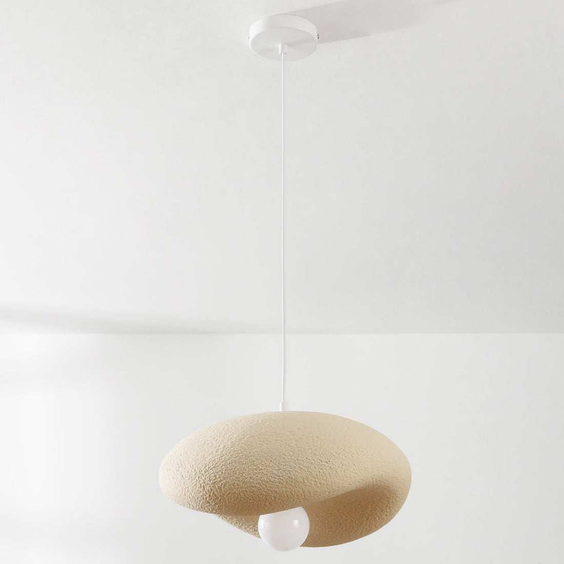 Kaia Curved Stone-Effect Pendant Light — Sand Beige, 40 cm