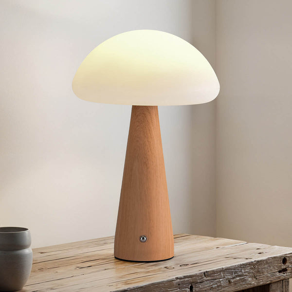 Poppi white rechargeable mushroom table lamp 30cm with soft ambient glow