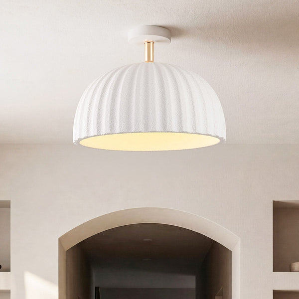 Riba white ribbed ceiling light with dome shade 40cm diameter