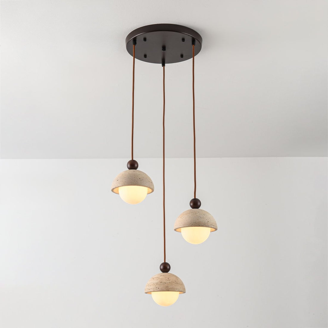 Opale Travertine & Opal Glass Pendant Light — 3 Lights