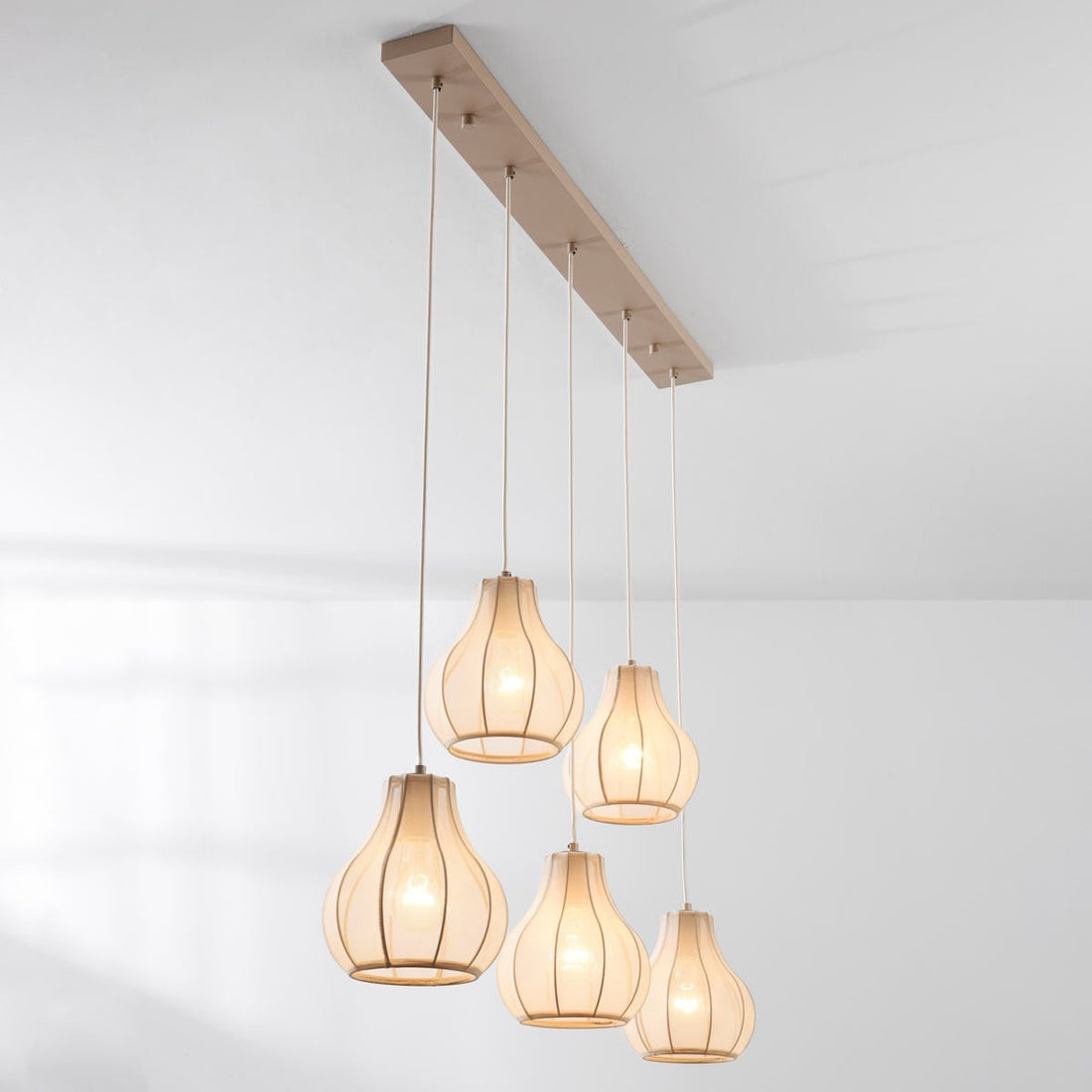 Aiko Five-Light Linen Pendant Bar — Sand Taupe
