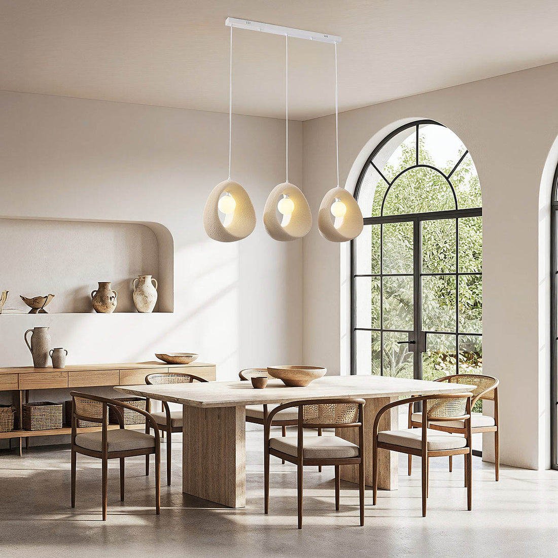 Close-up of stone-effect textured finish on Umi pendant light ring