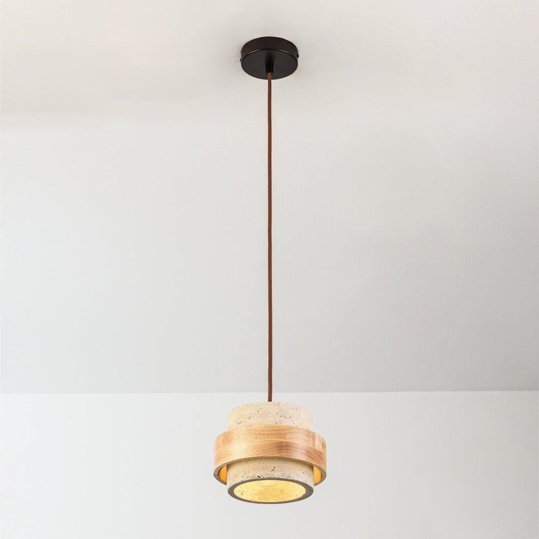 Enju Travertine & Light Wood Pendant Light — Single