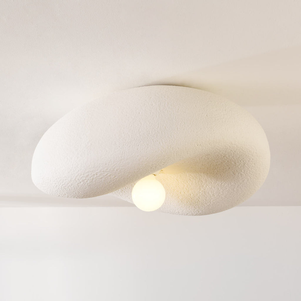Washi 60cm white stone-effect flush ceiling light mounted on ceiling